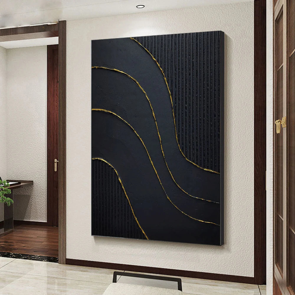 Black Minimalist Textured Canvas Art #WZ026