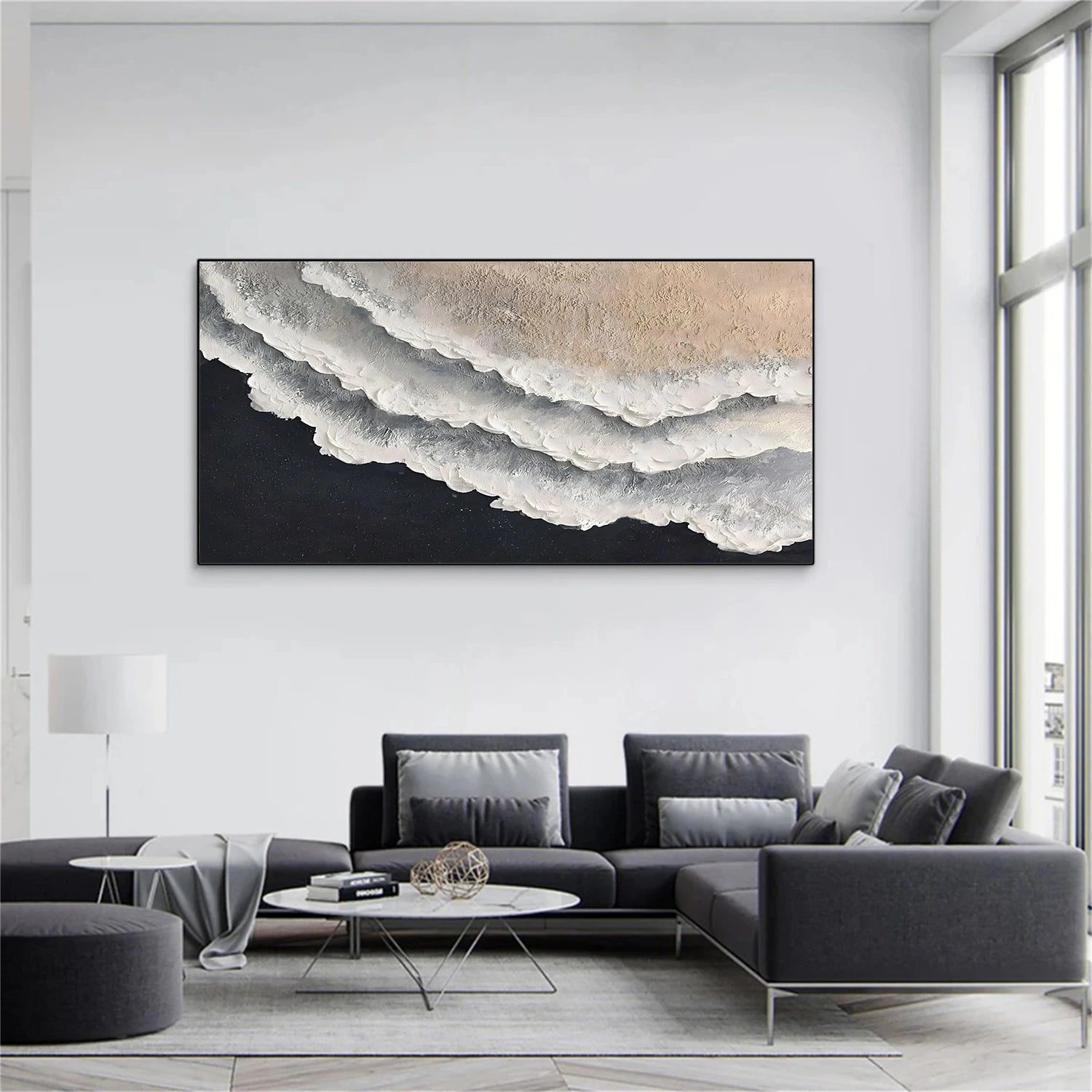 Minimalist Ocean And Sky Textured Canvas Art #OC166
