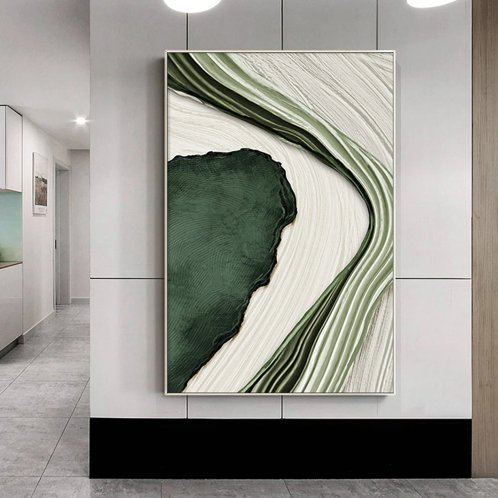 Green and White Minimalist Textured Wall Art #WM034
