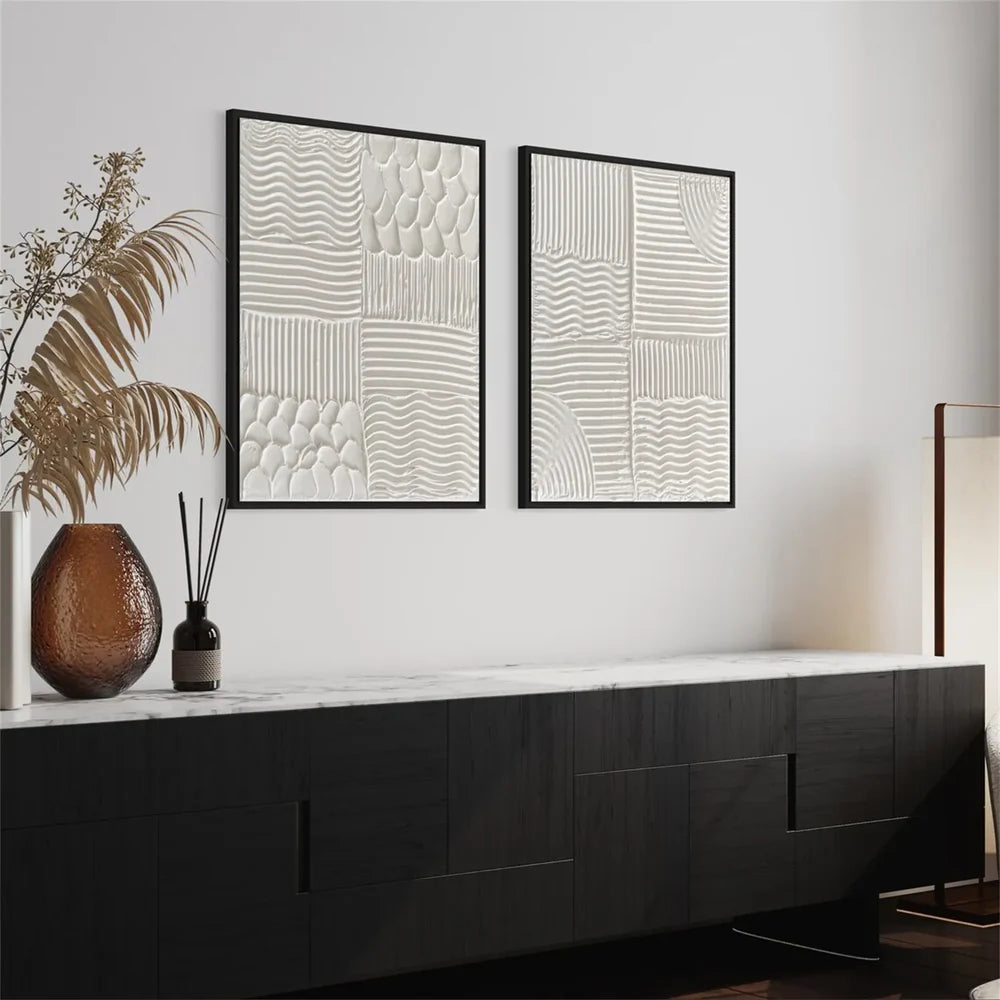 White Minimalist Textured Wall Art Set of 2 #WM075