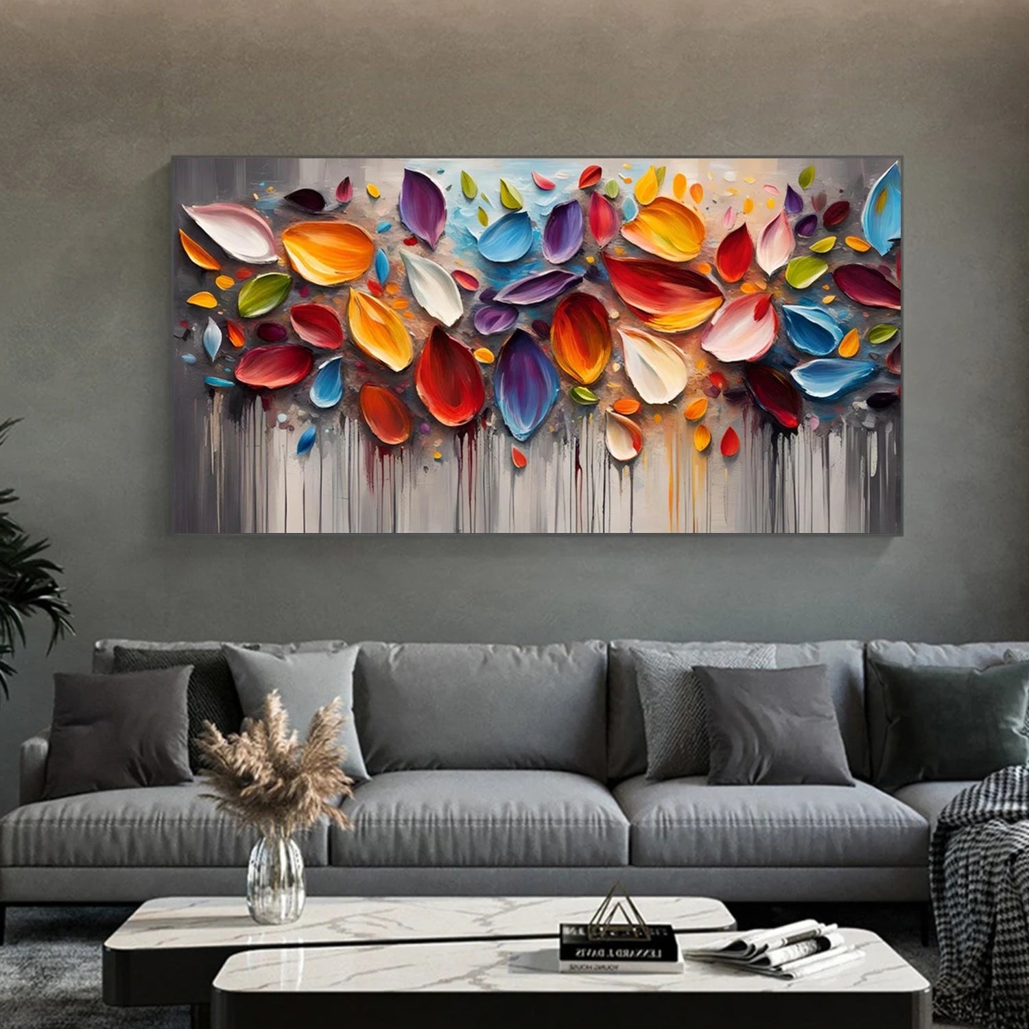 Colorful Abstract Flower And Tree Textured Canvas Art #MF135