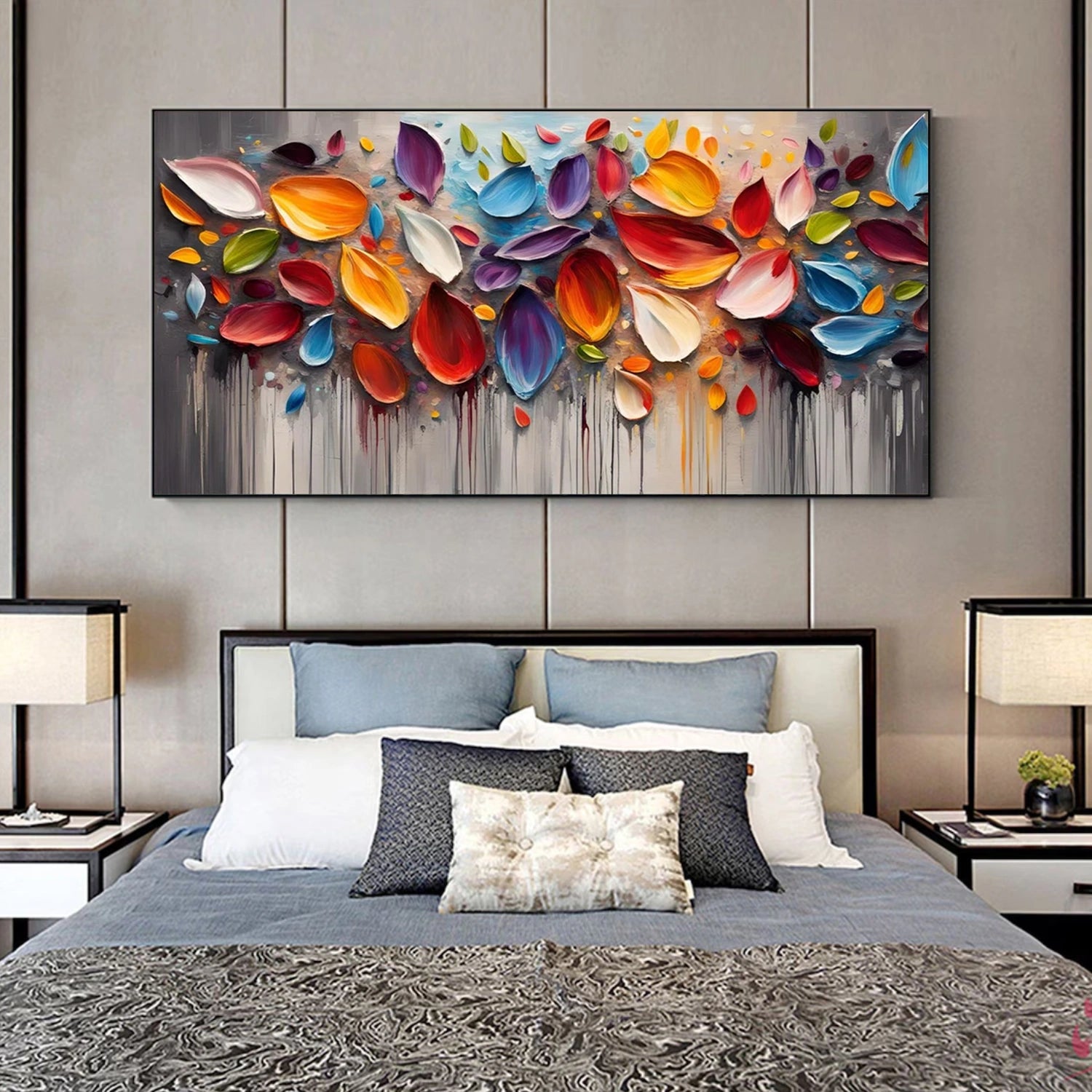 Colorful Abstract Flower And Tree Textured Canvas Art #MF135