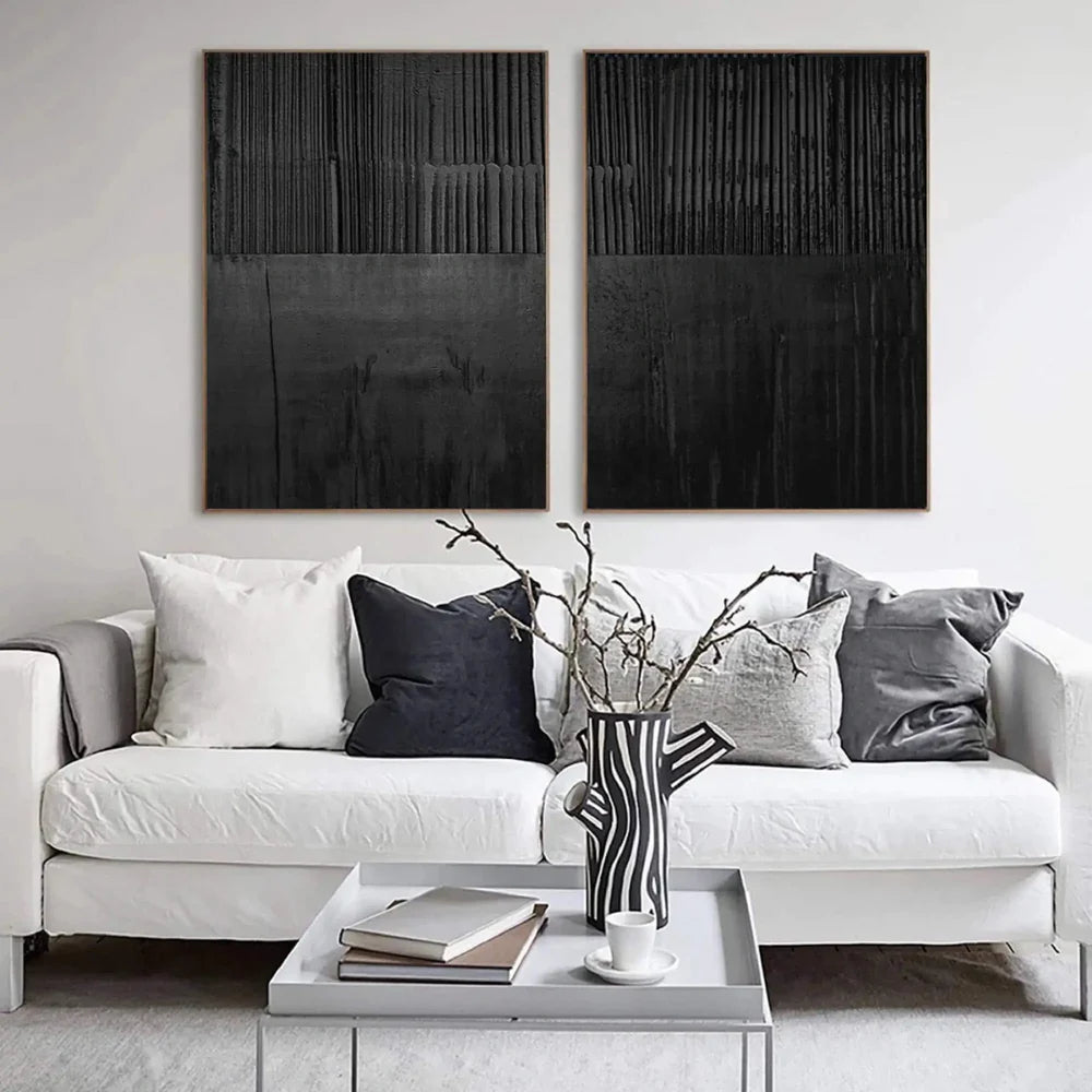 Black Minimalist Textured Canvas Art Set of 2 #WZ038