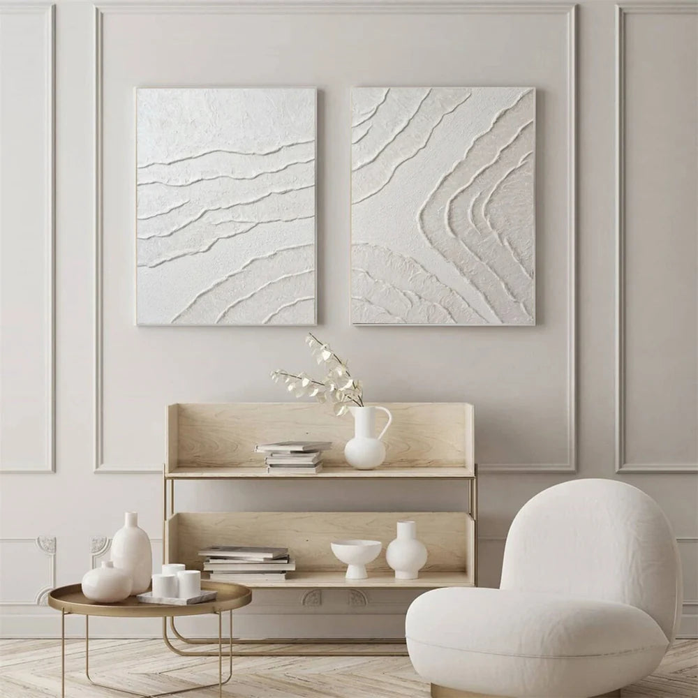 White Minimalist Textured Wall Art Set of 2 #WM057
