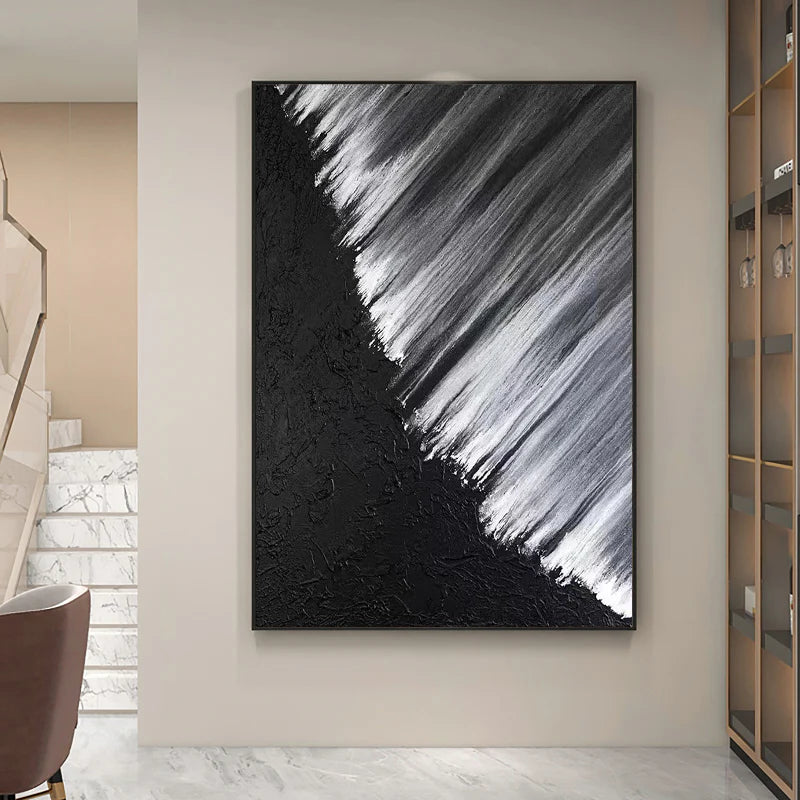 Black and White Minimalist Textured Canvas Art #WZ016
