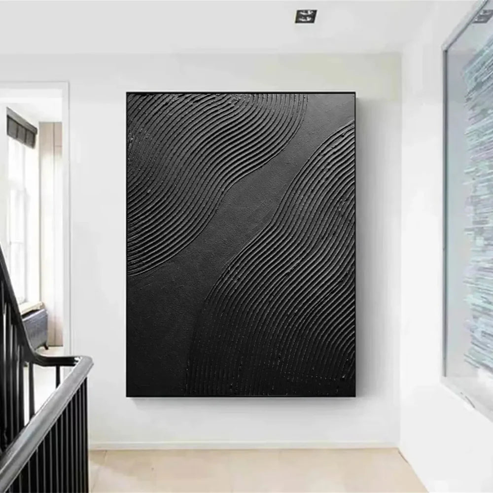 Black Minimalist Textured Canvas Art #WZ085