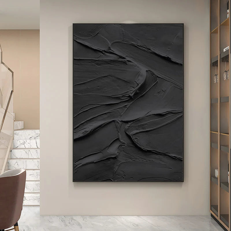 Black Minimalist Textured Canvas Art #WZ033