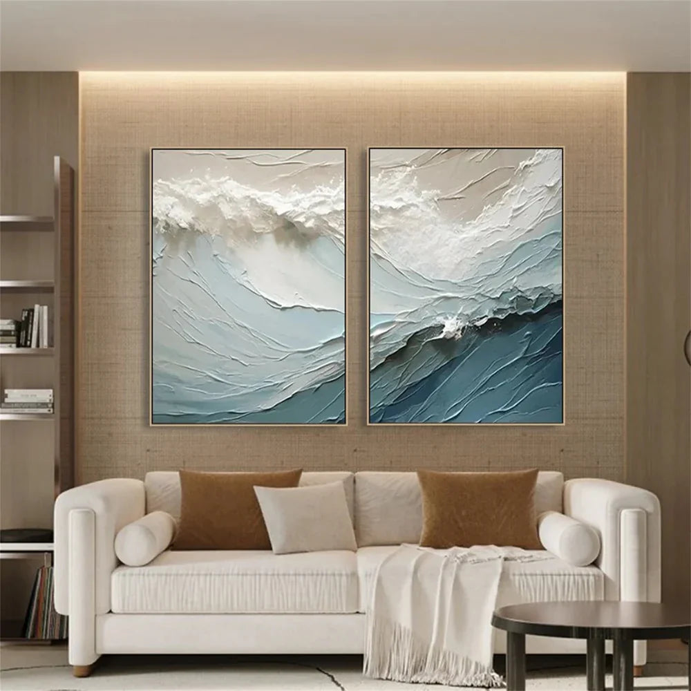 Minimalist Ocean And Sky Textured Canvas Art Set of 2 #OC017
