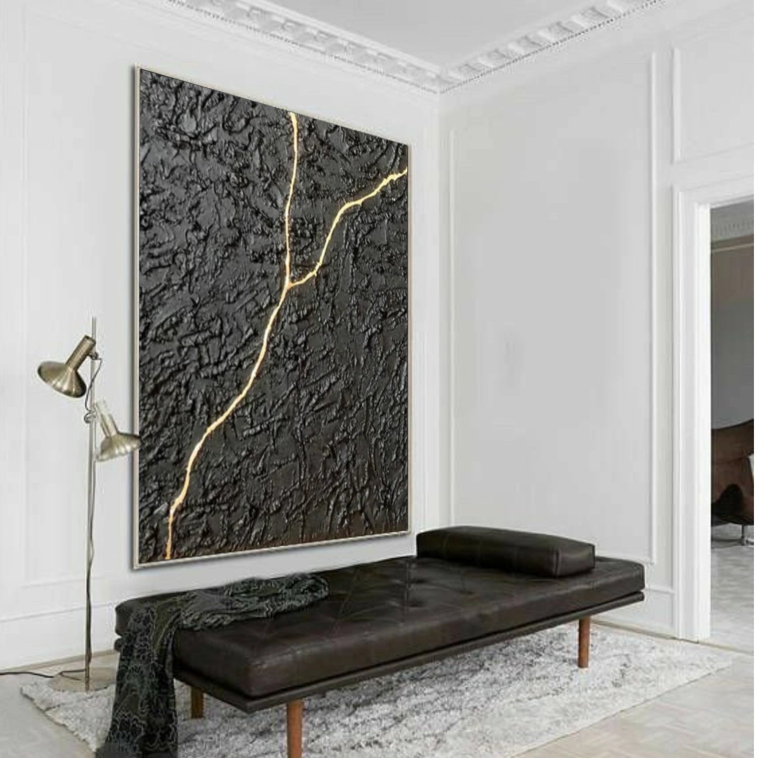 Black Minimalist Textured Canvas Art #WZ110