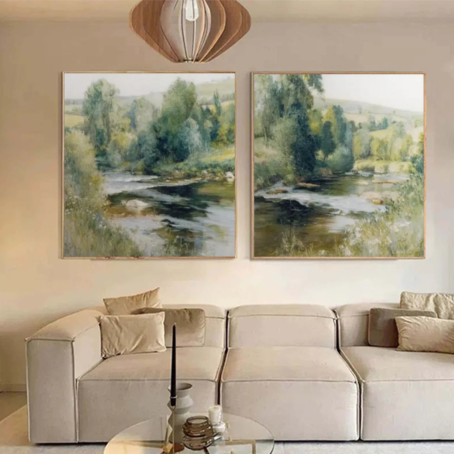 Green Abstract Flower And Tree Canvas Art Set of 2 #MF090