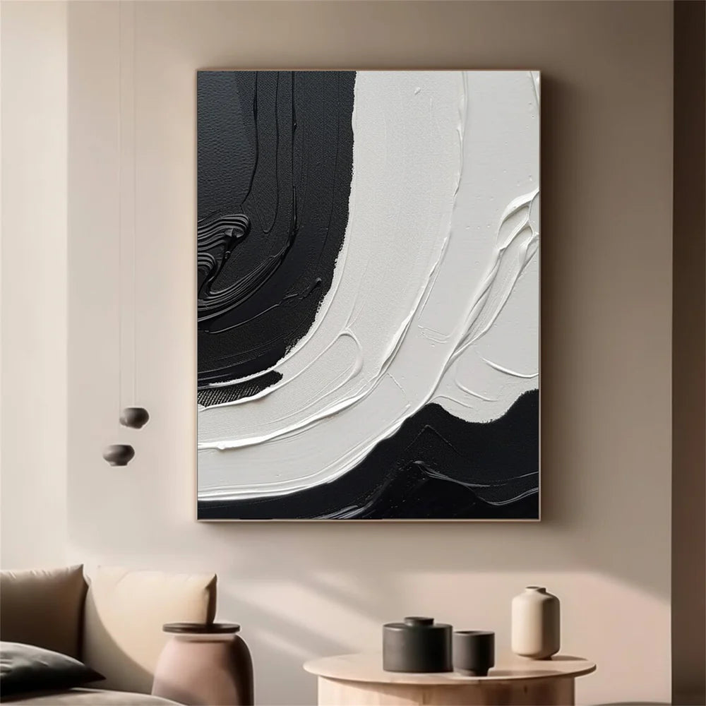 Black and White Minimalist Textured Canvas Art #WZ059