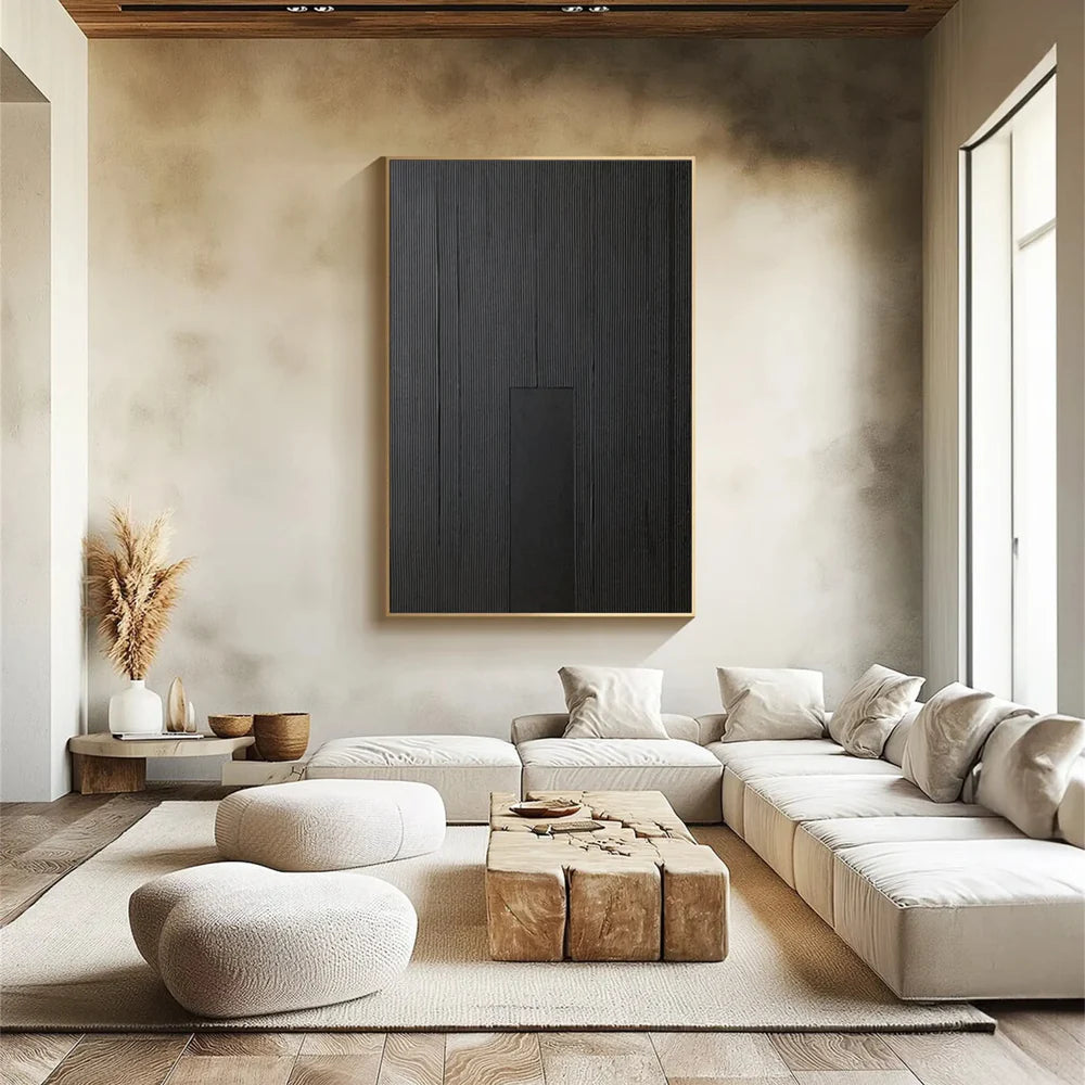 Black Minimalist Textured Canvas Art #WZ081