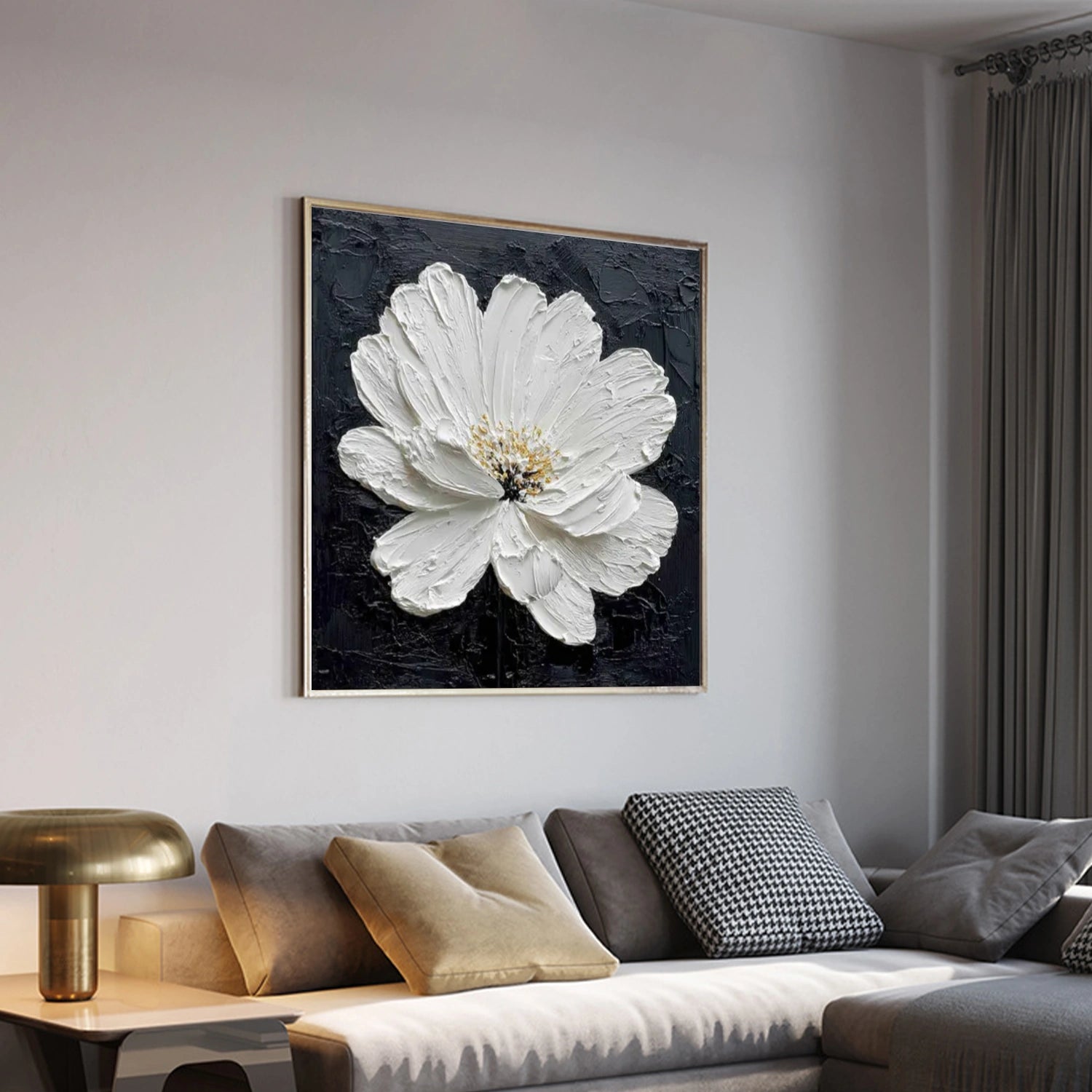 Black and White Minimalist Flower And Tree Textured Canvas Art #MF098