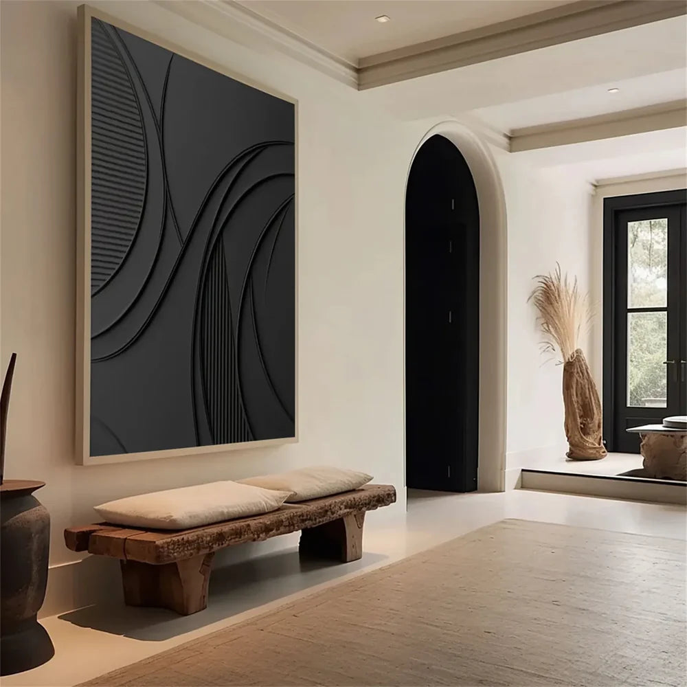 Black Minimalist Textured Canvas Art #WZ072