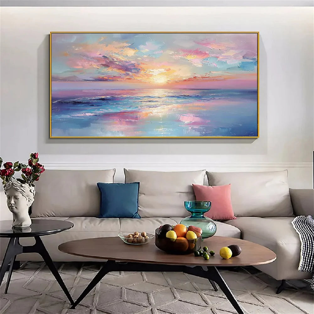 Colorful Abstract Ocean And Sky Textured Canvas Art #OC056