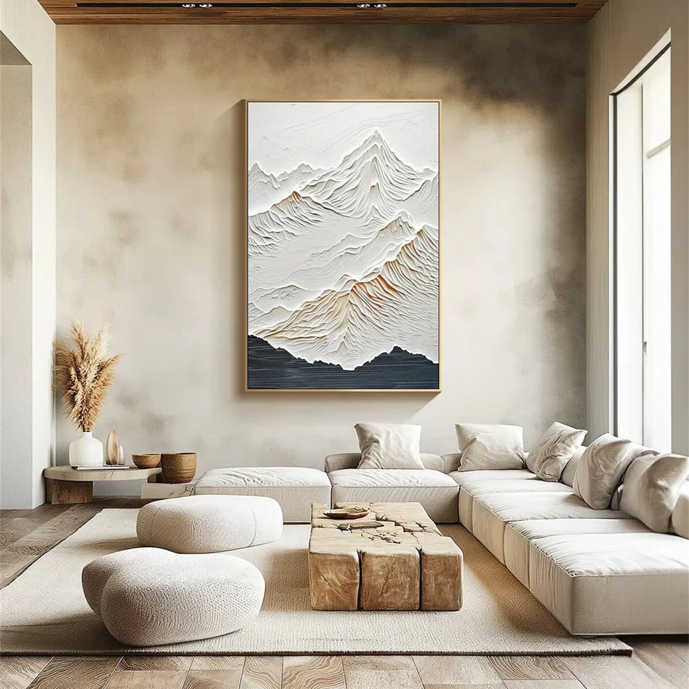 Black & White Minimalist Mountain Textured Canvas Art #BT004