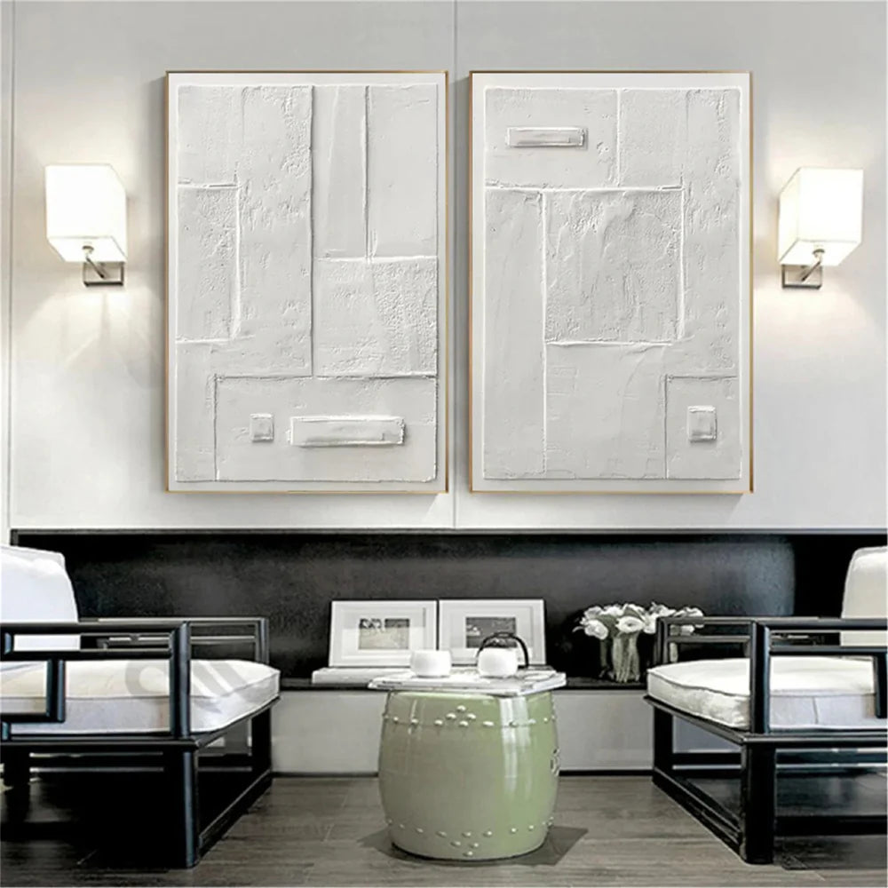 White Minimalist Textured Wall Art Set of 2 #WM042