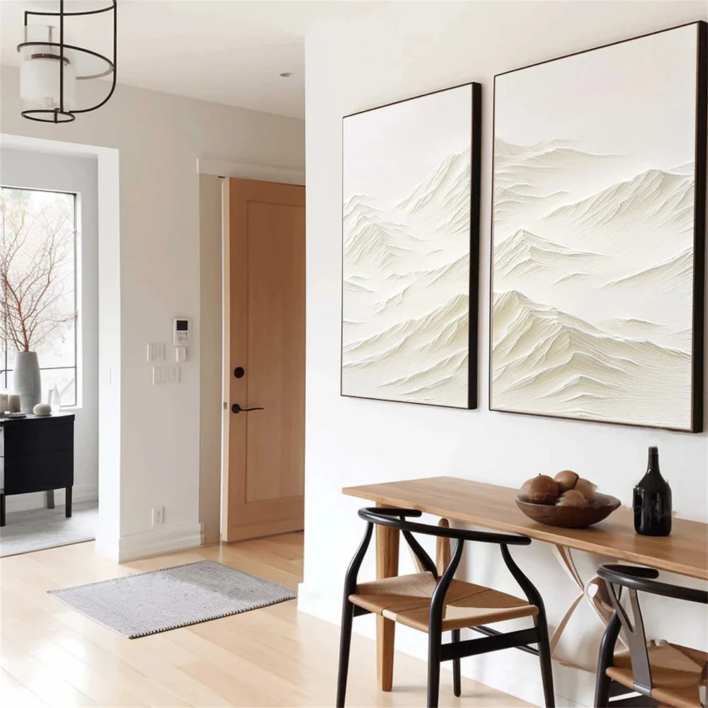 White Minimalist Mountain Textured Canvas Art Set of 2 #BT006