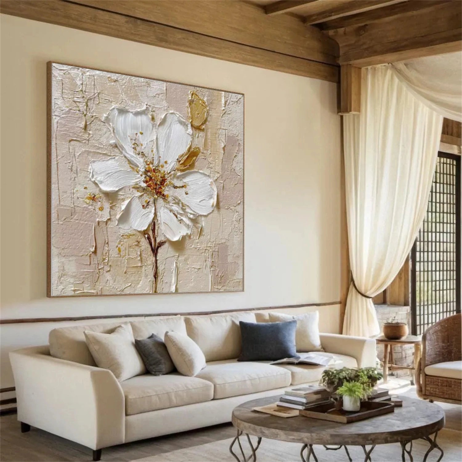 Minimalist Flower And Tree Textured Canvas Art #MF099