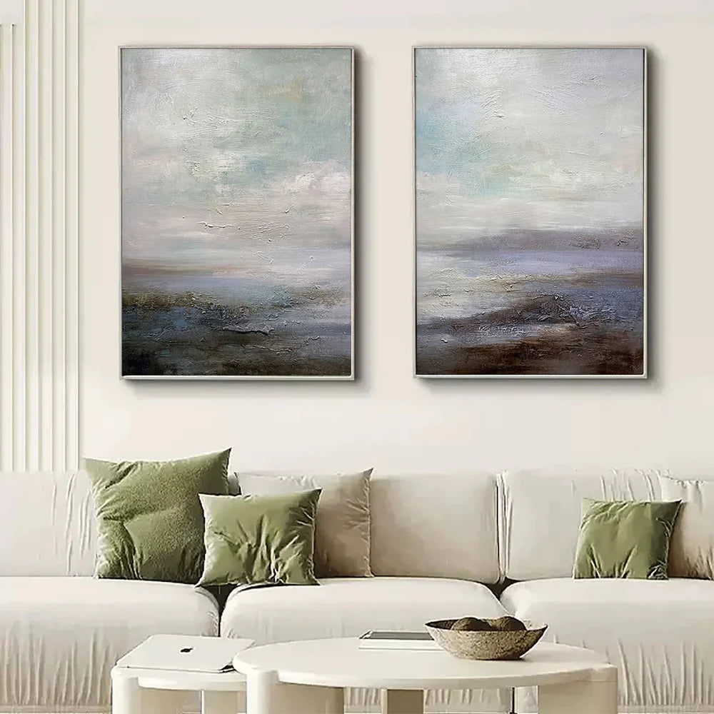 Abstract Ocean And Sky Textured Set of 2 Canvas Art #OC057