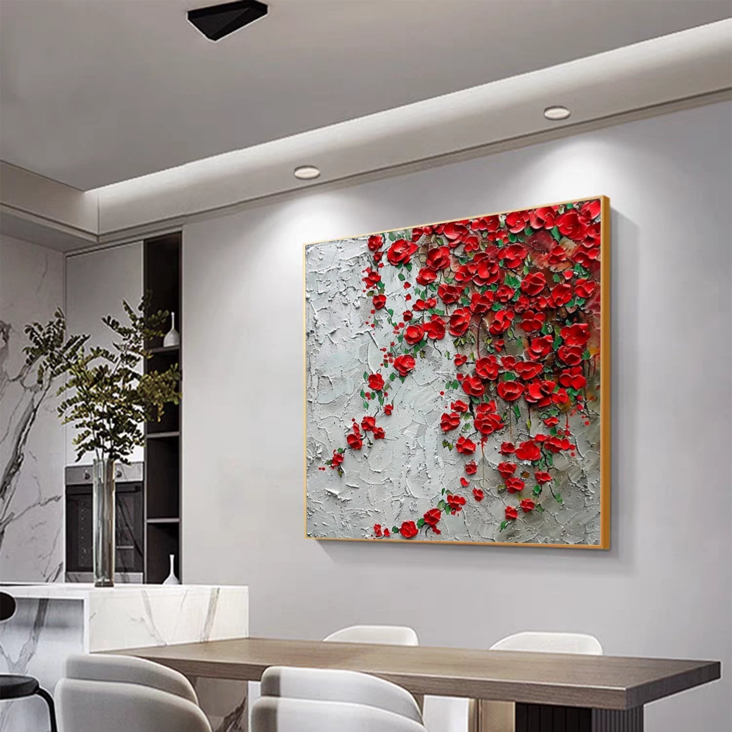 Minimalist Flower And Tree Textured Canvas Art #MF117