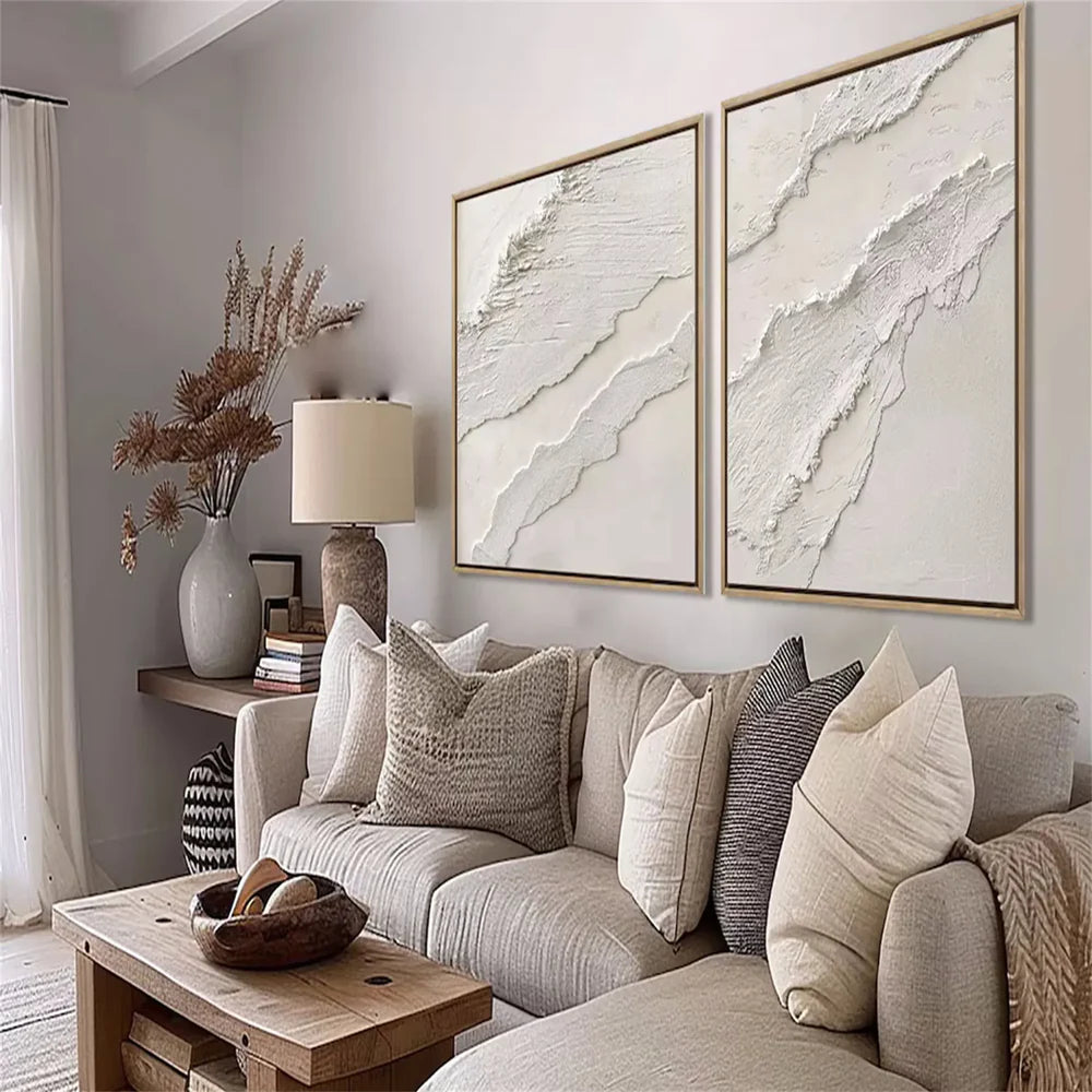 White Minimalist Textured Wall Art Set of 2 #WM043