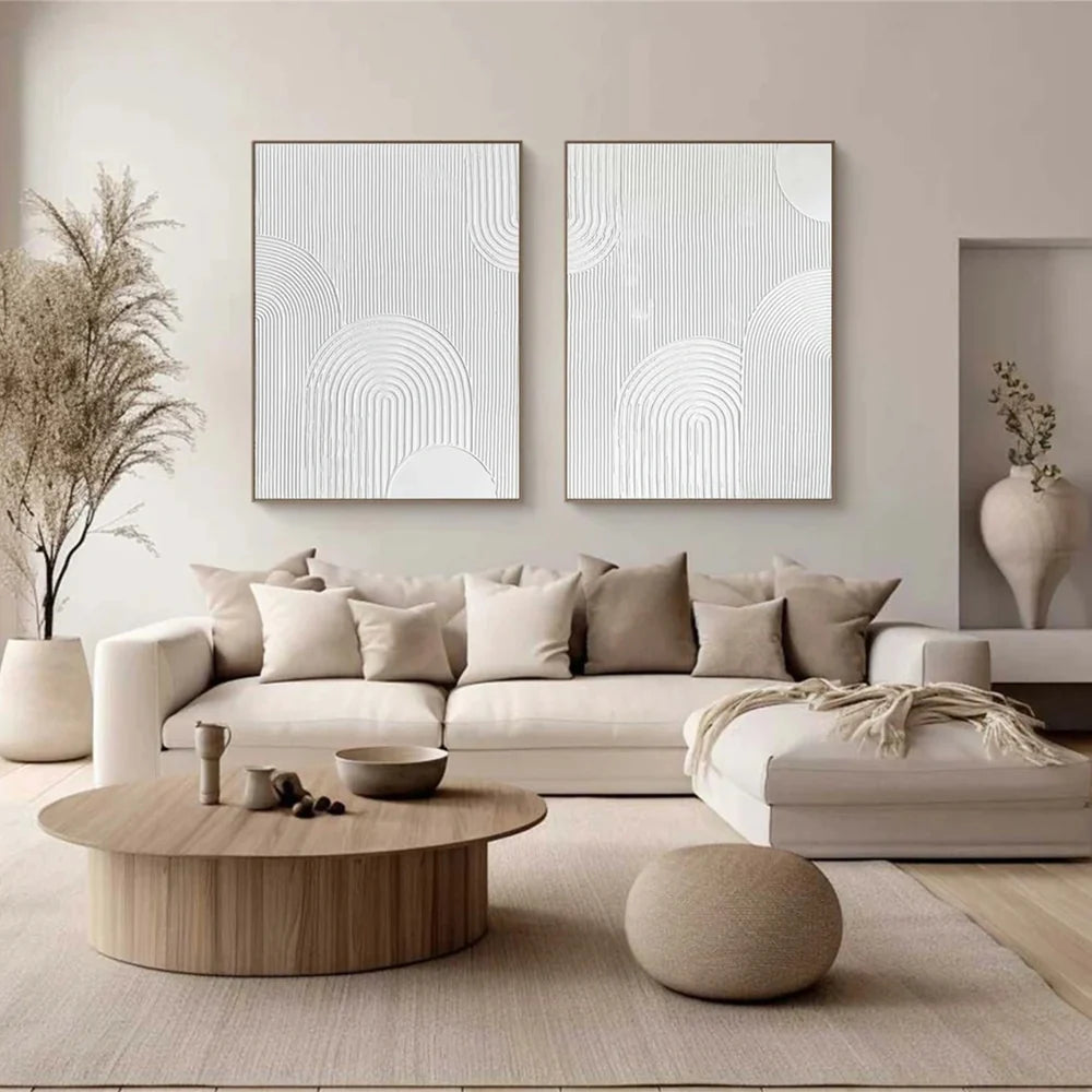 White Minimalist Textured Wall Art Set of 2 #WM023