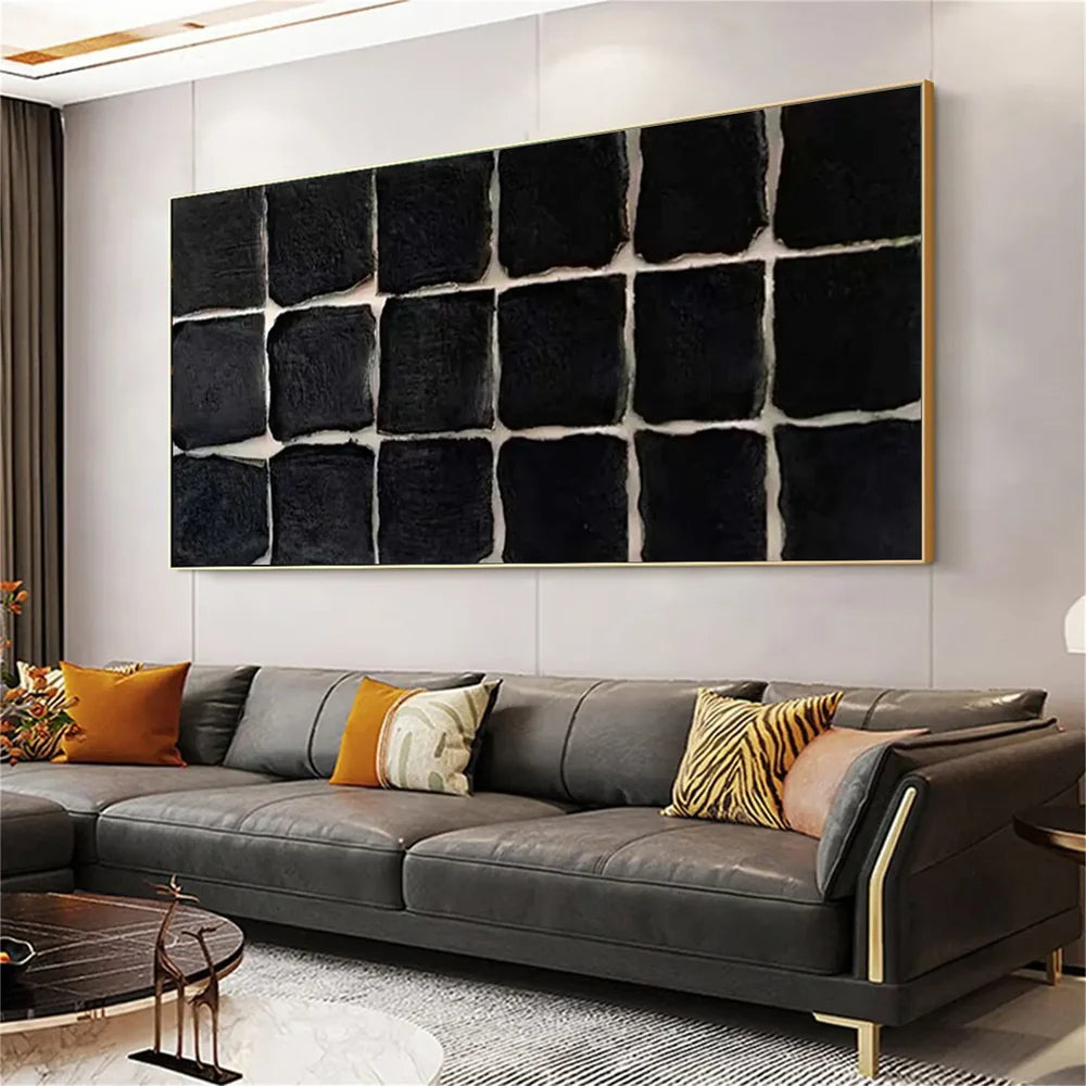 Black Minimalist Textured Canvas Art #WZ077