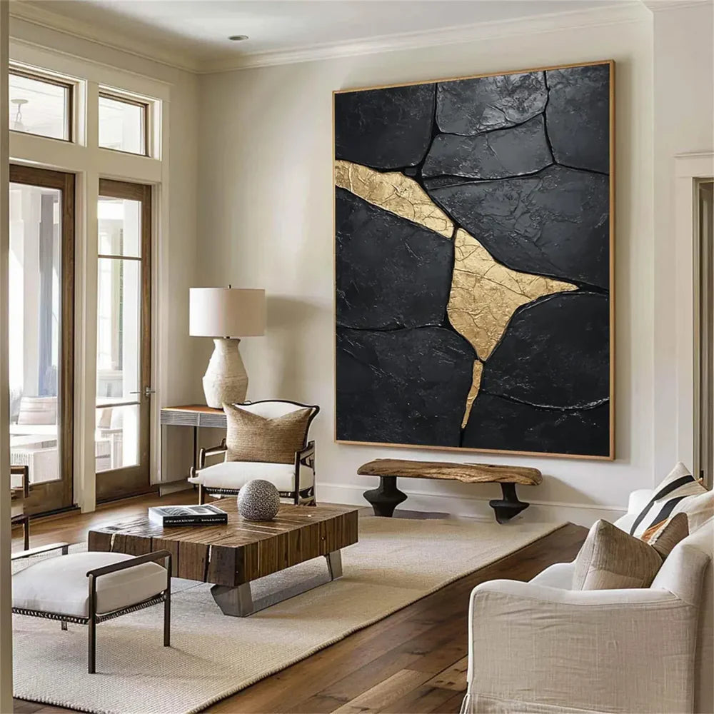 Black Minimalist Textured Canvas Art #WZ095
