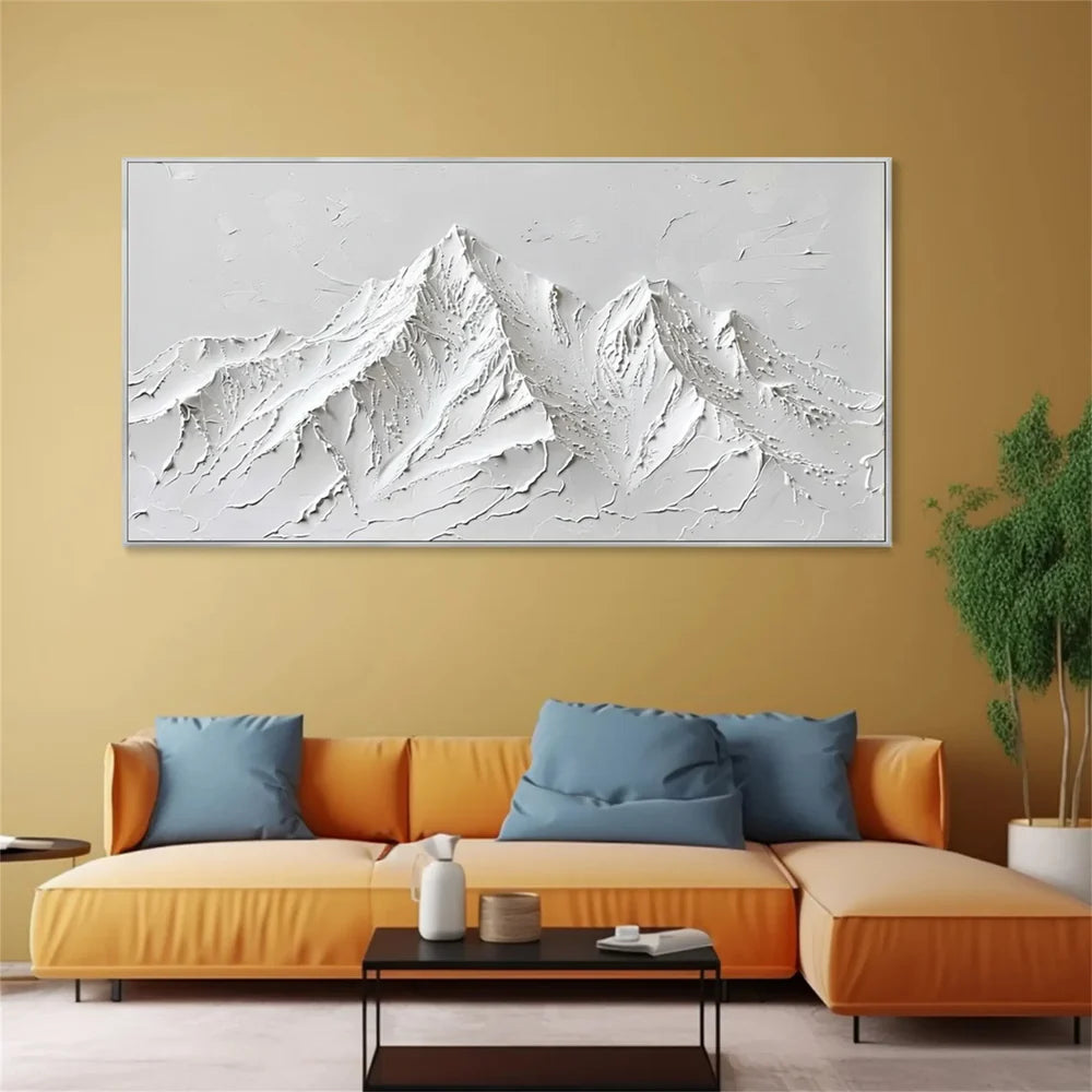 White Minimalist Mountain Textured Canvas Art #BT023