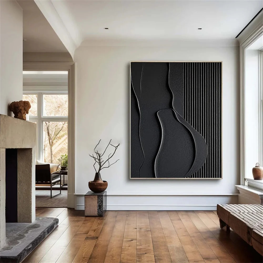 Black Minimalist Textured Canvas Art #WZ084
