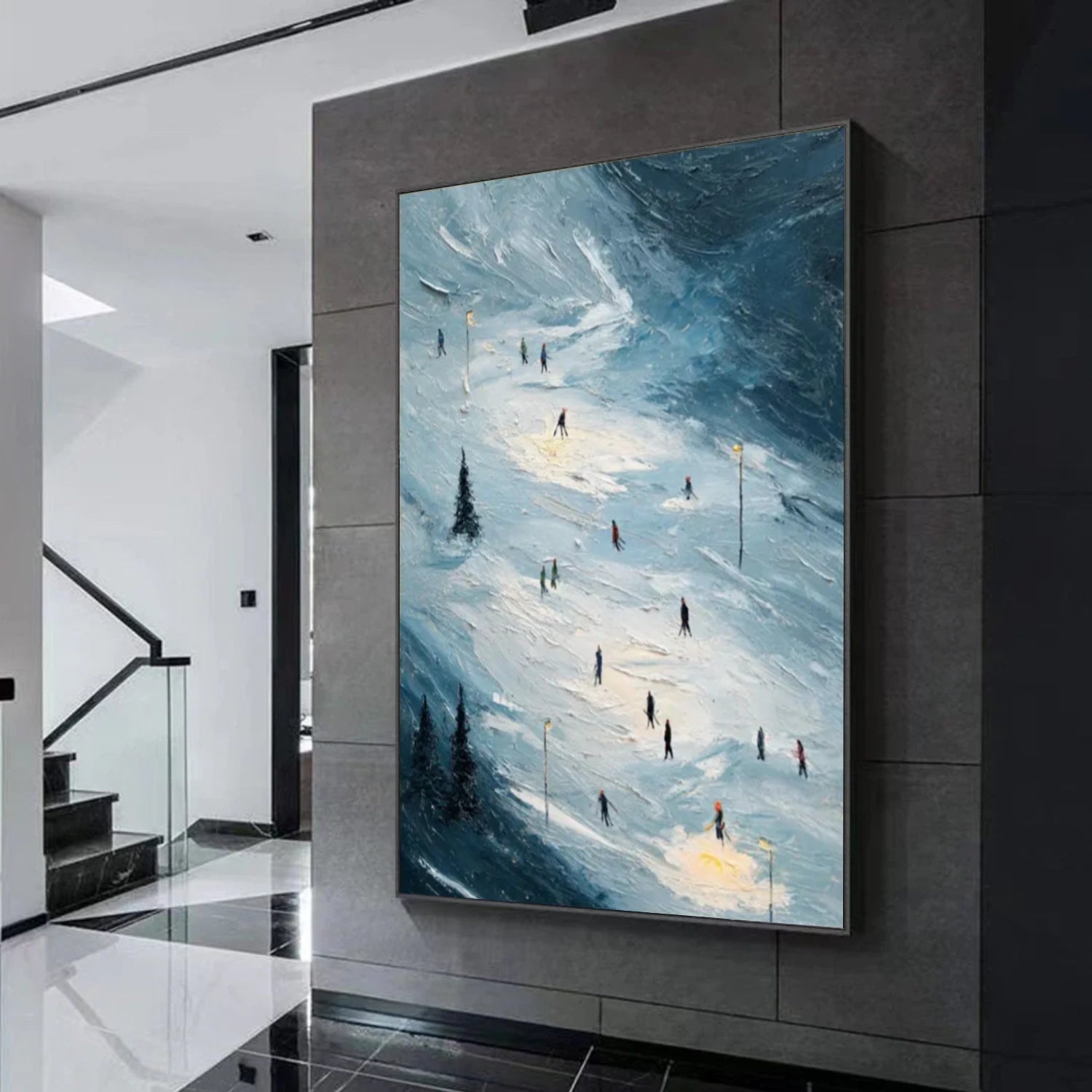 Skiing Sport Textured Canvas Painting #PB035