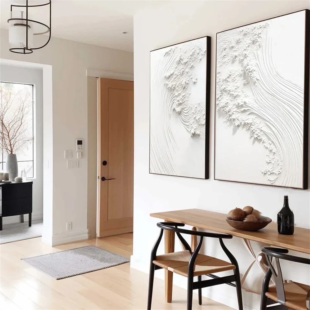 White Minimalist Textured Wall Art Set of 2 #WM067