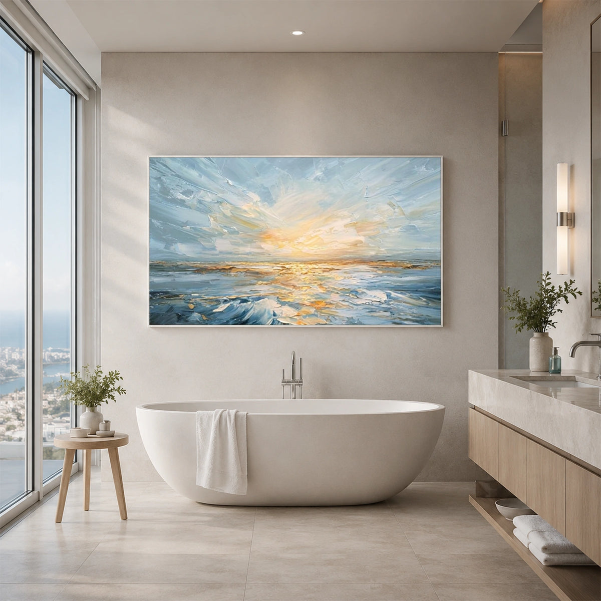 Abstract Ocean And Sky Texture Canvas Art #OC235