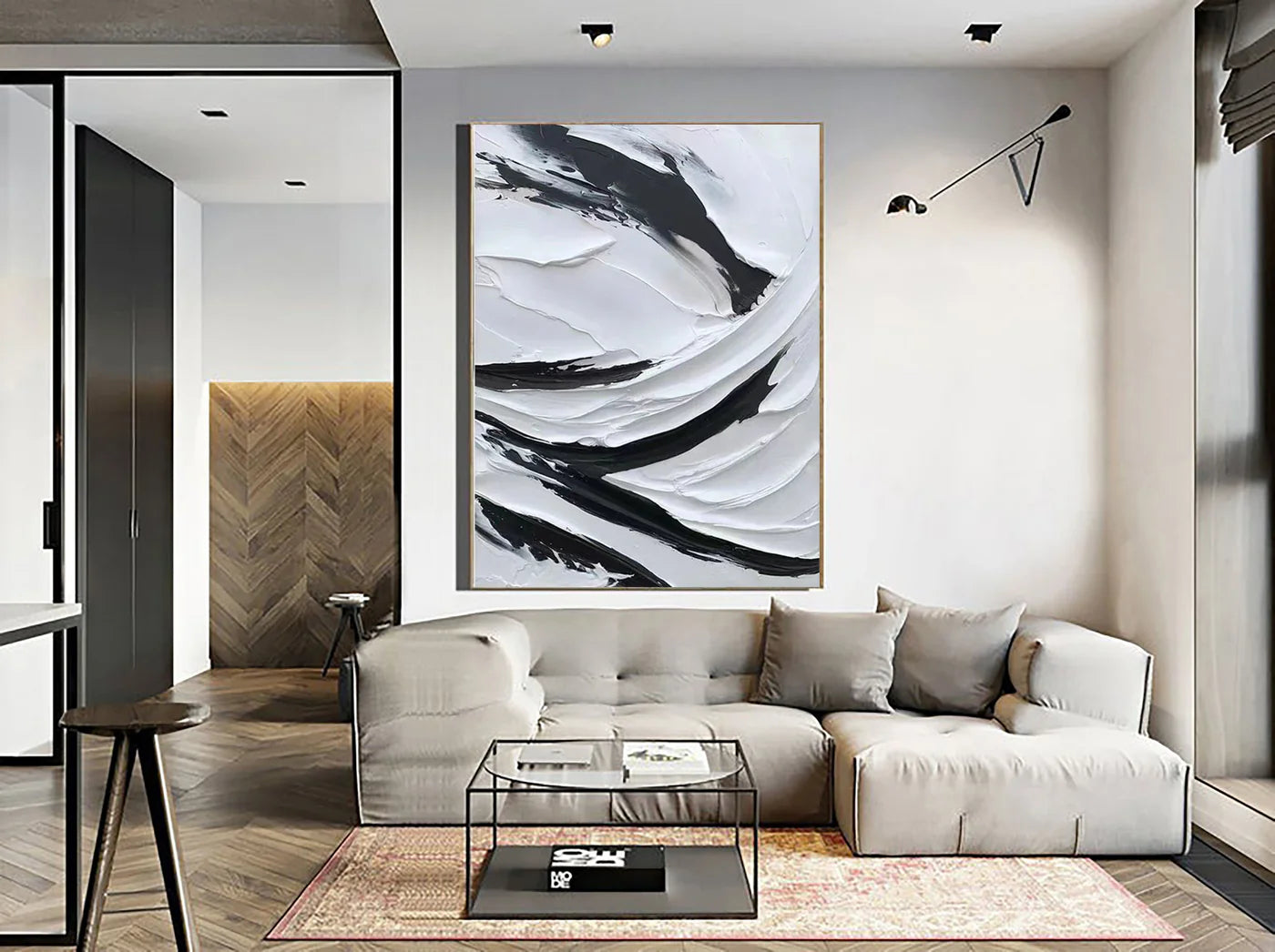 Black and White Minimalist Textured Canvas Art #WZ018