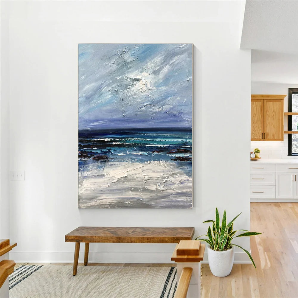 Abstract Ocean And Sky Textured Canvas Art #OC070