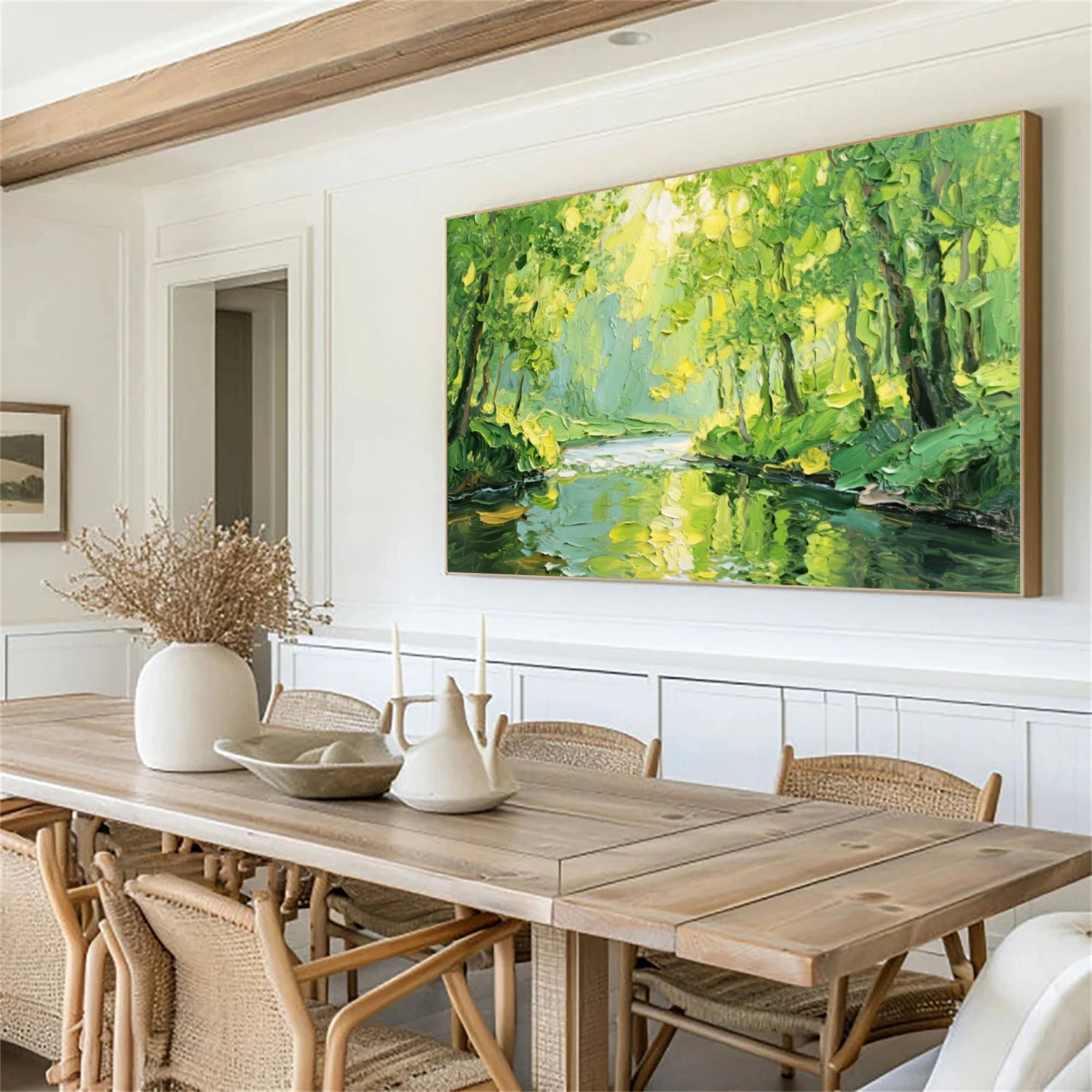 Green Abstract Flower And Tree Textured Canvas Art #MF092