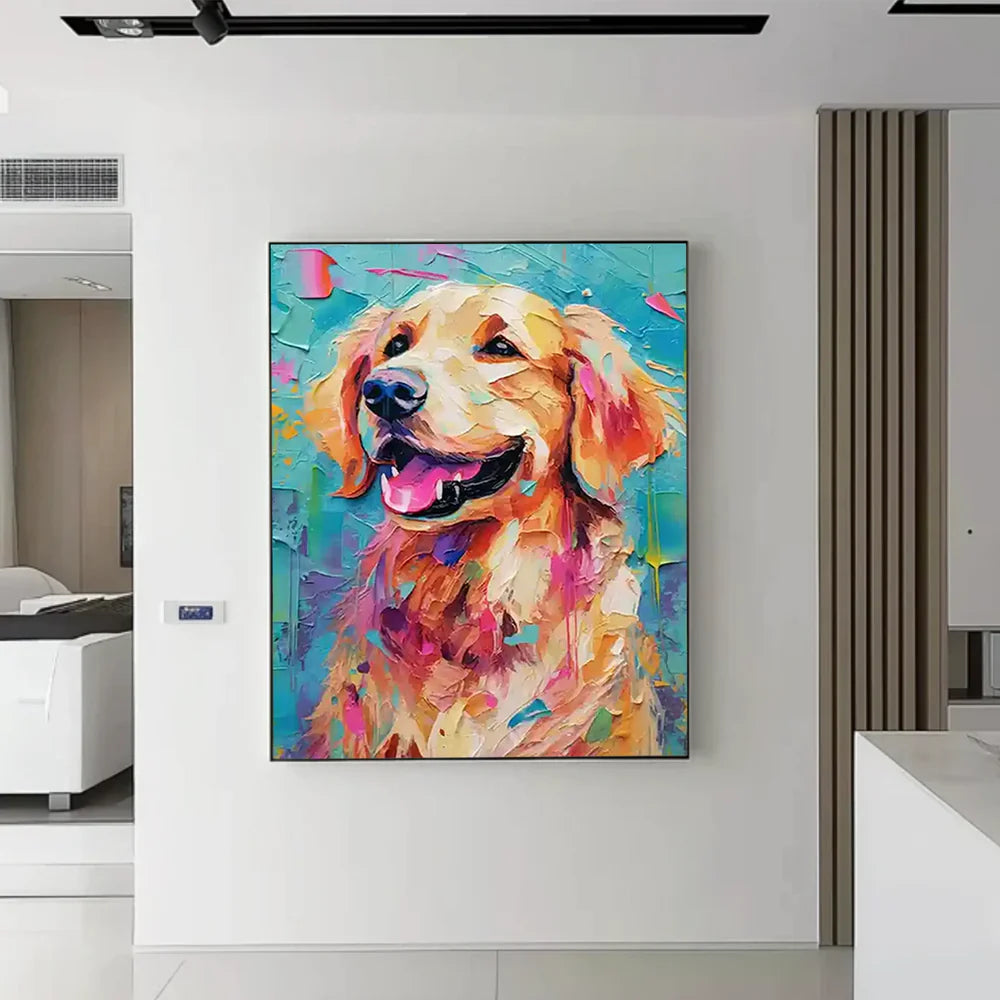 Colorful Abstract Animal Dog Textured Canvas Art #DW065