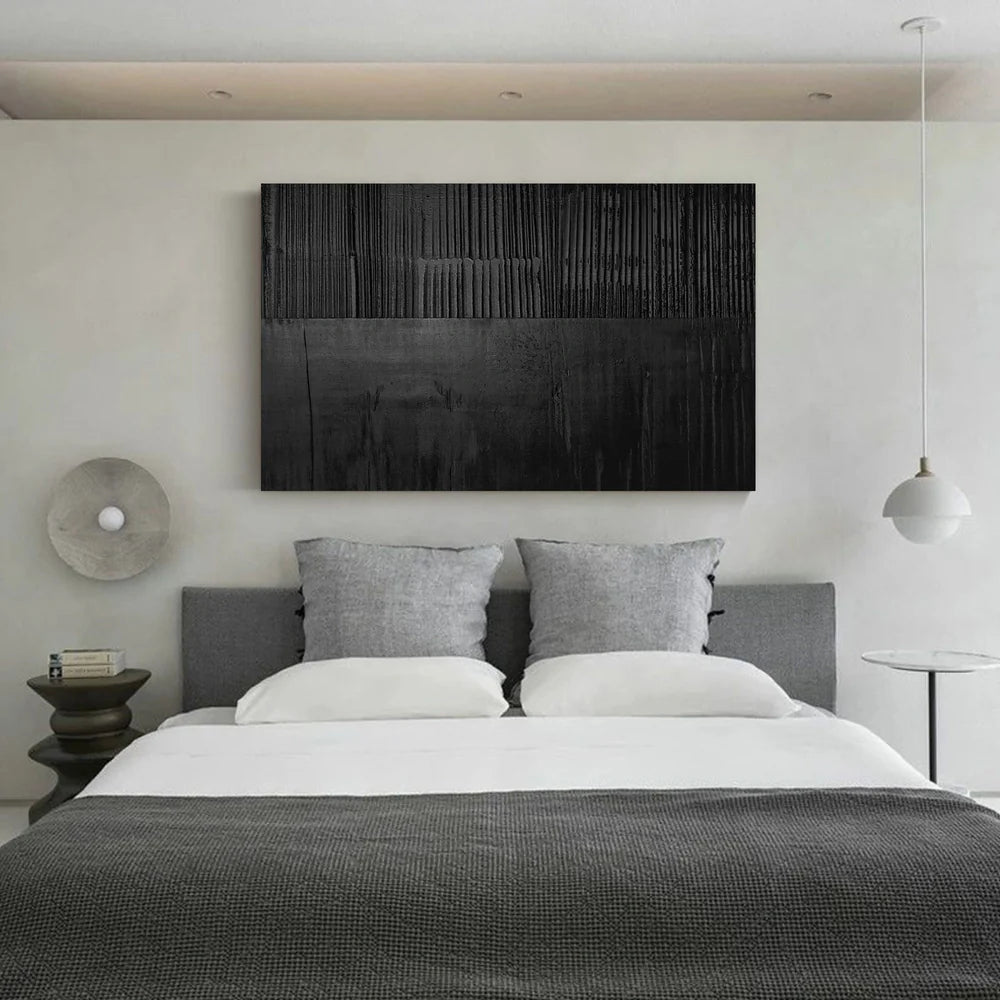 Black Minimalist Textured Canvas Art #WZ028