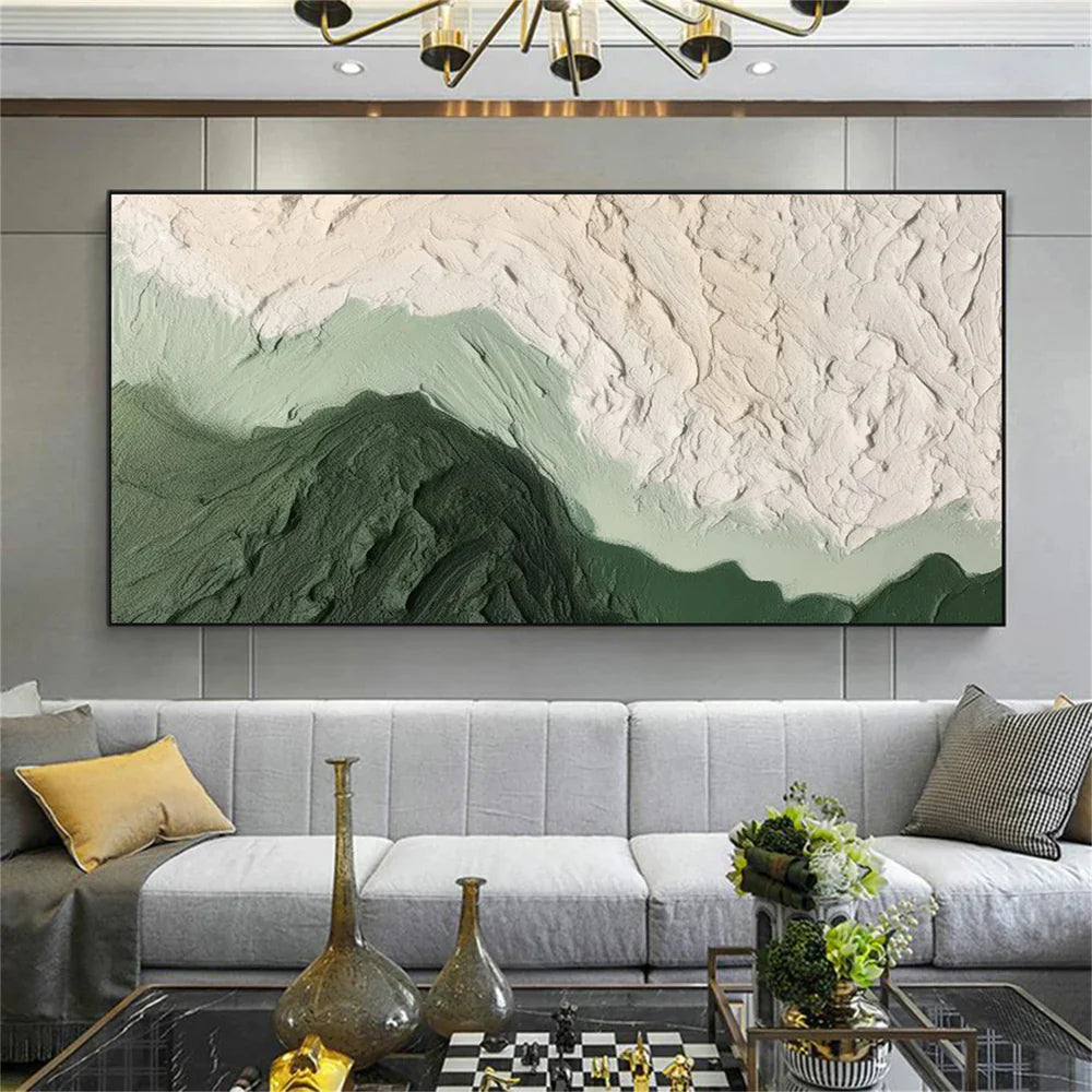 Green & Beige Minimalist Ocean And Sky Textured Canvas Art # OC015