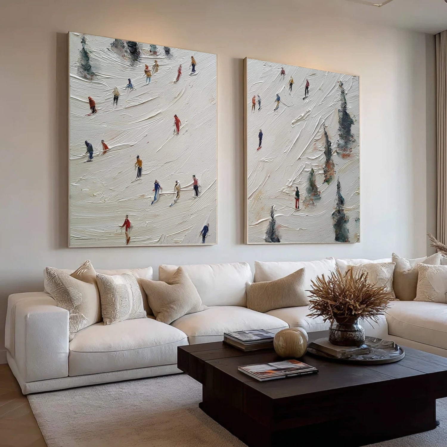 Skiing Sport Textured Canvas Painting Set of 2#PB068