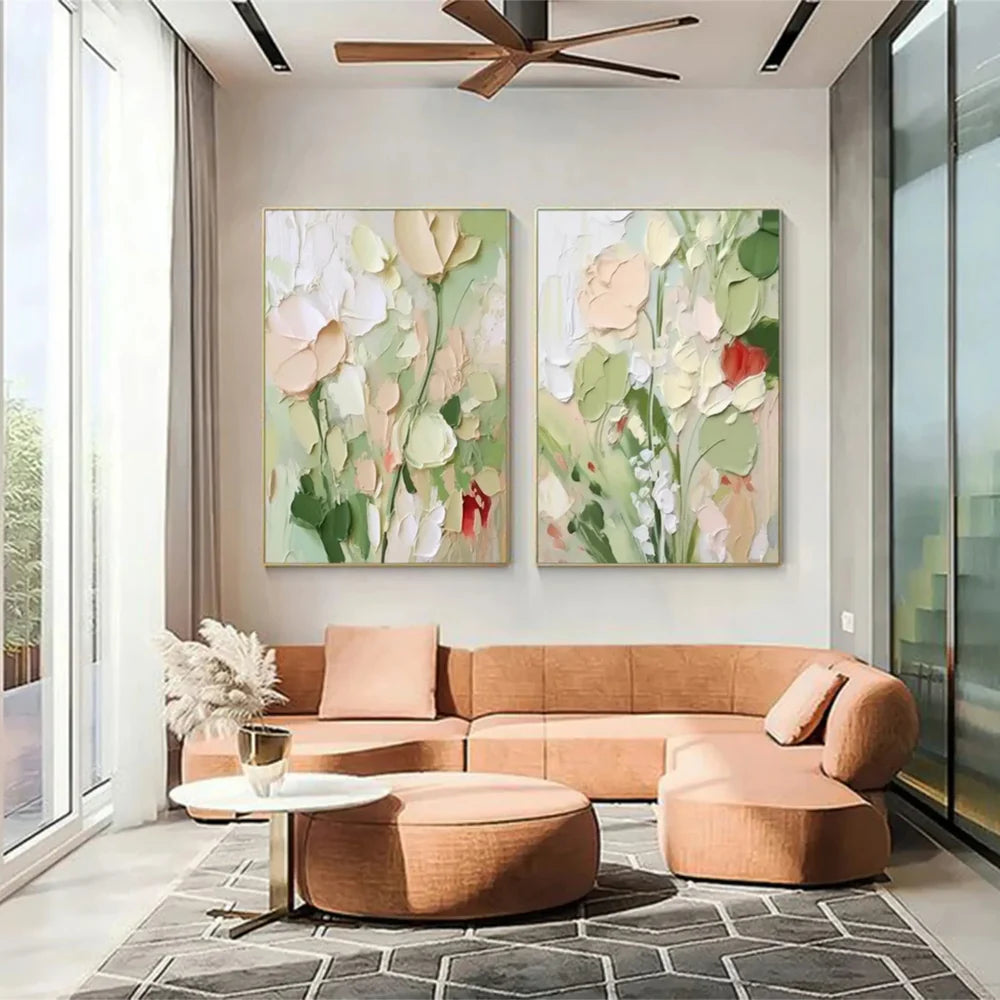 Abstract Flower And Tree Textured Canvas Art Set of 2 #MF054