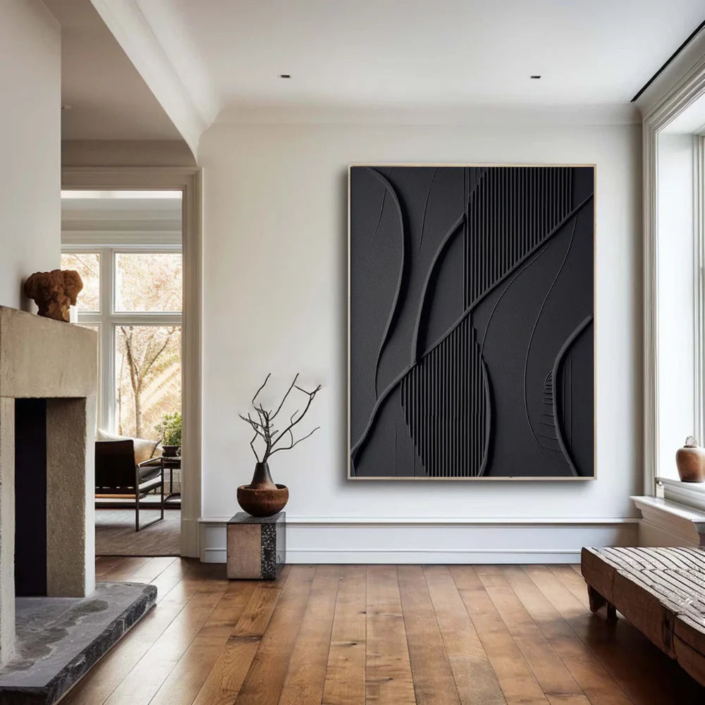 Black Minimalist Textured Canvas Art #WZ045