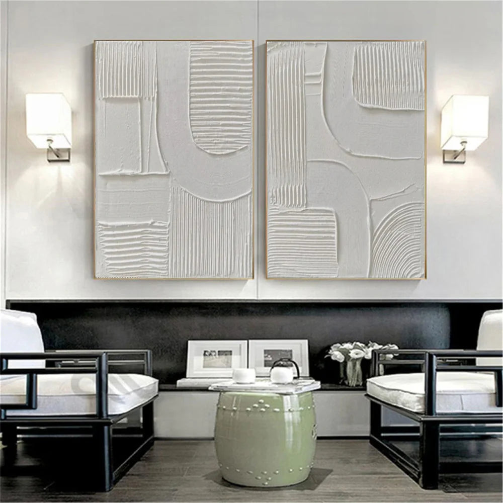 White Minimalist Textured Wall Art Set of 2 #WM024