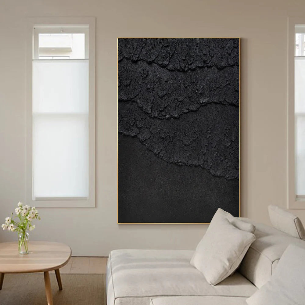 Black Minimalist Textured Canvas Art #WZ031