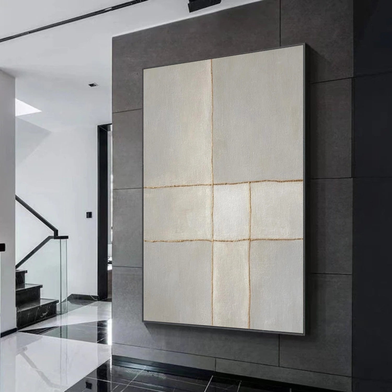 Beige and Grey Minimalist Textured Canvas Art #WM144