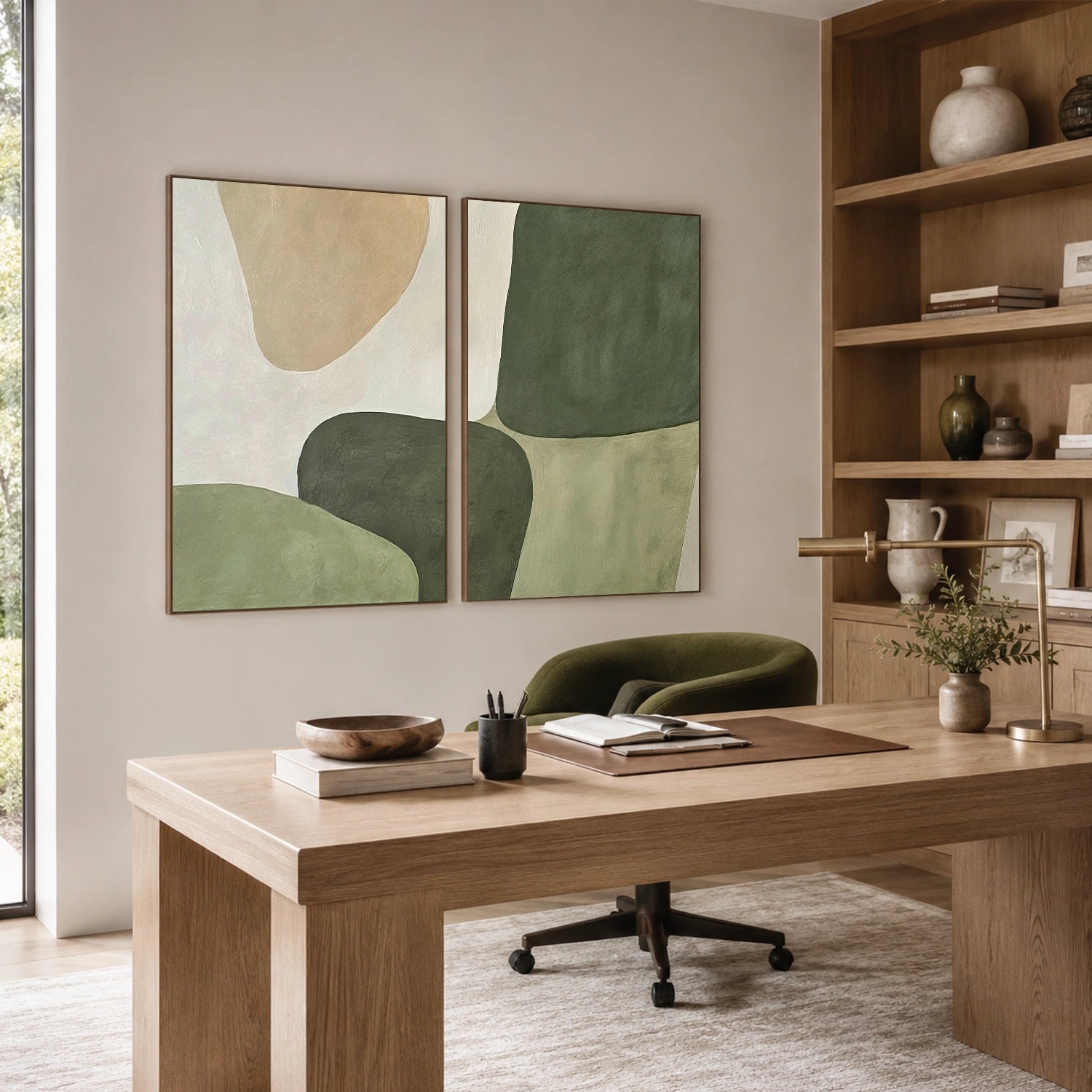 Green Minimalist Canvas Art Set of 2 #WM161