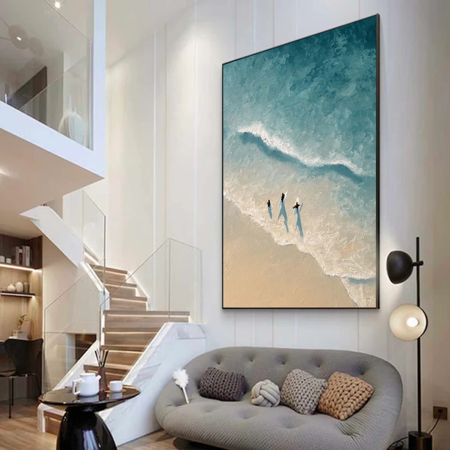 Abstract Ocean And Sky Textured Canvas Art #OC178