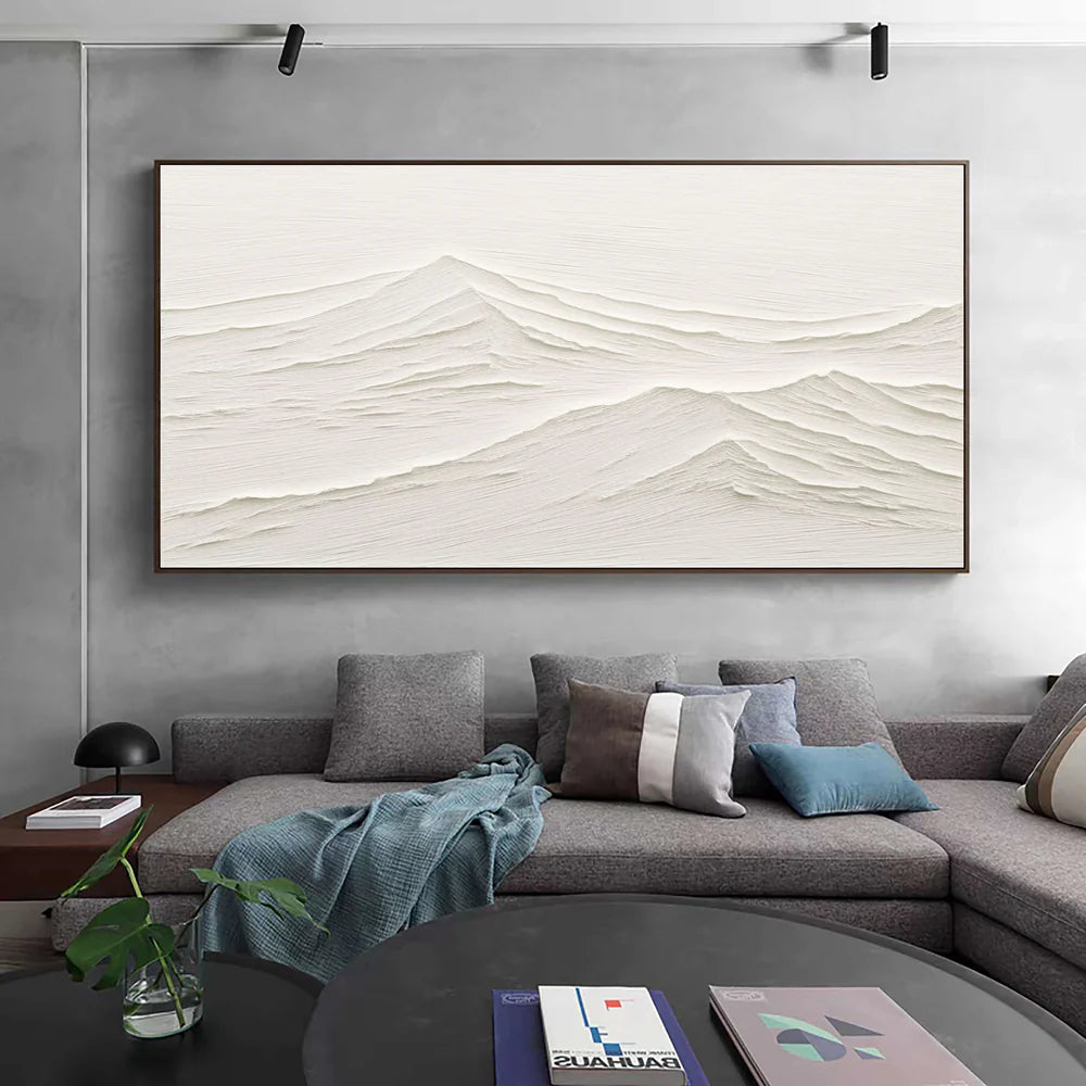 White Minimalist Mountain Textured Canvas Art #BT008