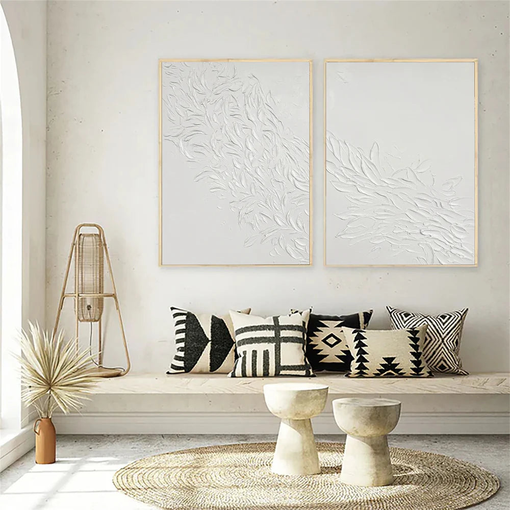 White Minimalist Textured Wall Art Set of 2 #WM047